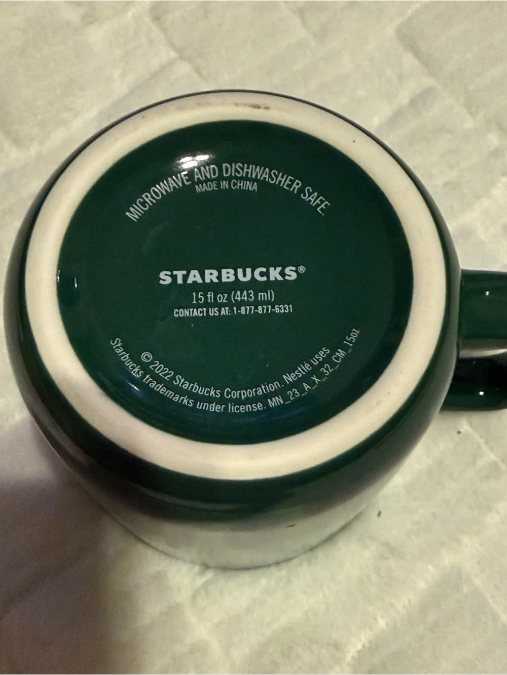 Starbucks 2022 Green and White Ceramic Coffee Mug 15 Oz White Logo EUC
